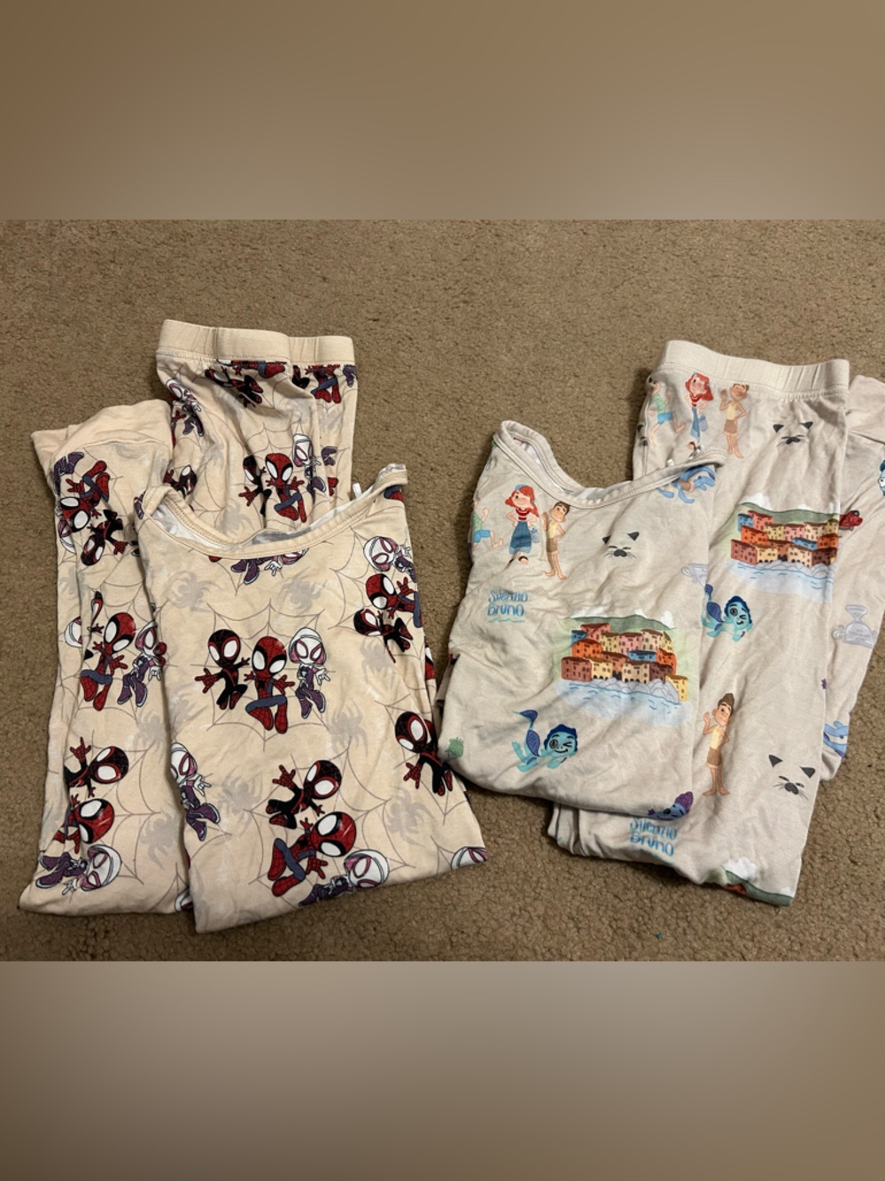 Set of 2 Magical Little Babes Disney bamboo pajamas Luca Spiderman size 6/7